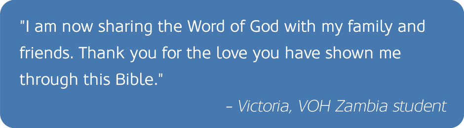 Image of a quote from VOH Zambia student, Victoria