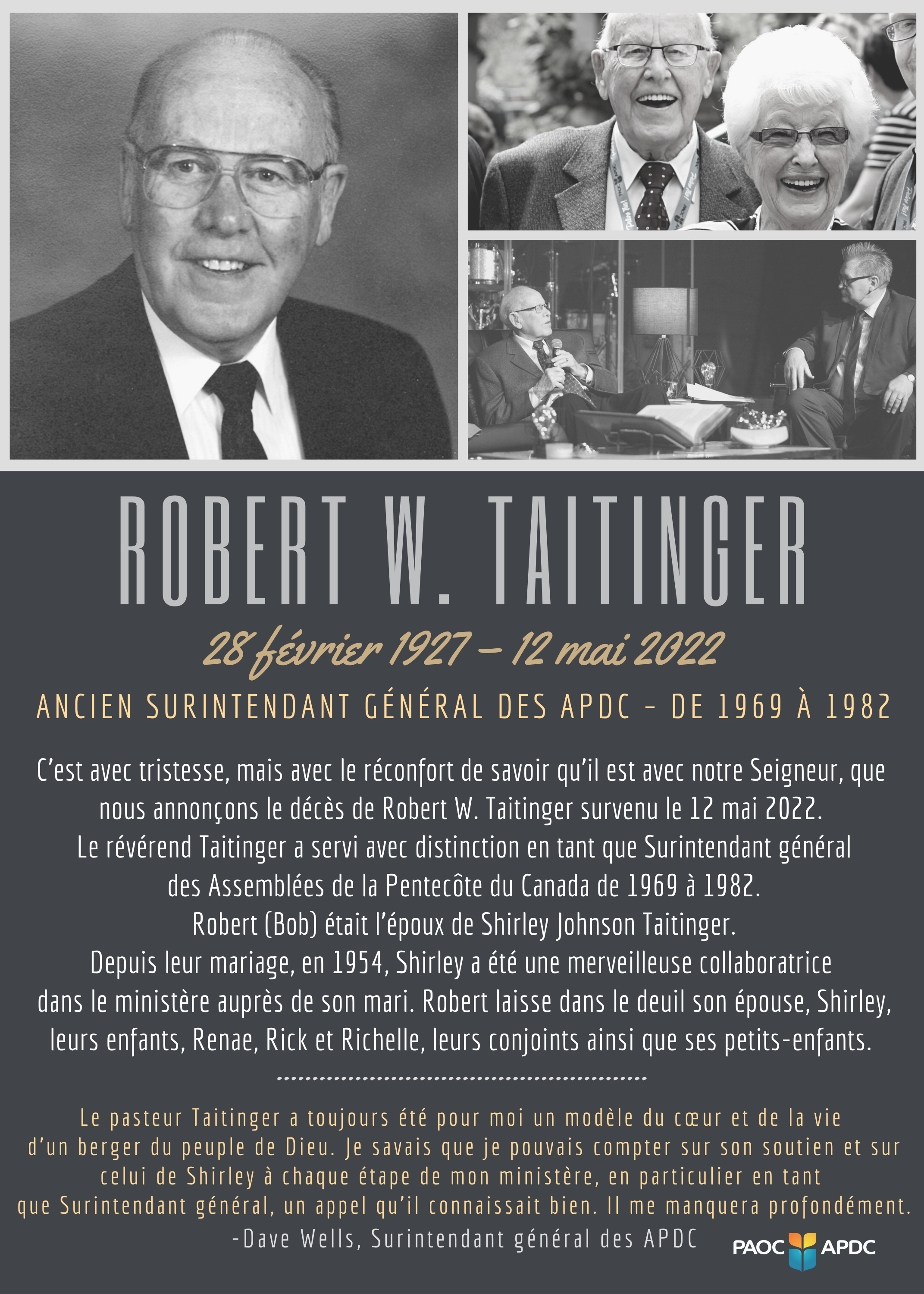 French Robert W. Taitinger - Announcement of Passing 05.12.2022