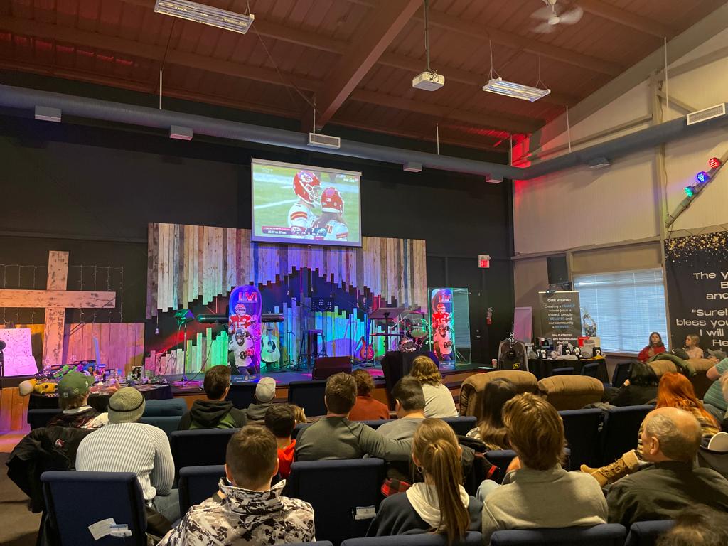Super Bowl party at Christian Life Assembly in Peace River, Alberta.