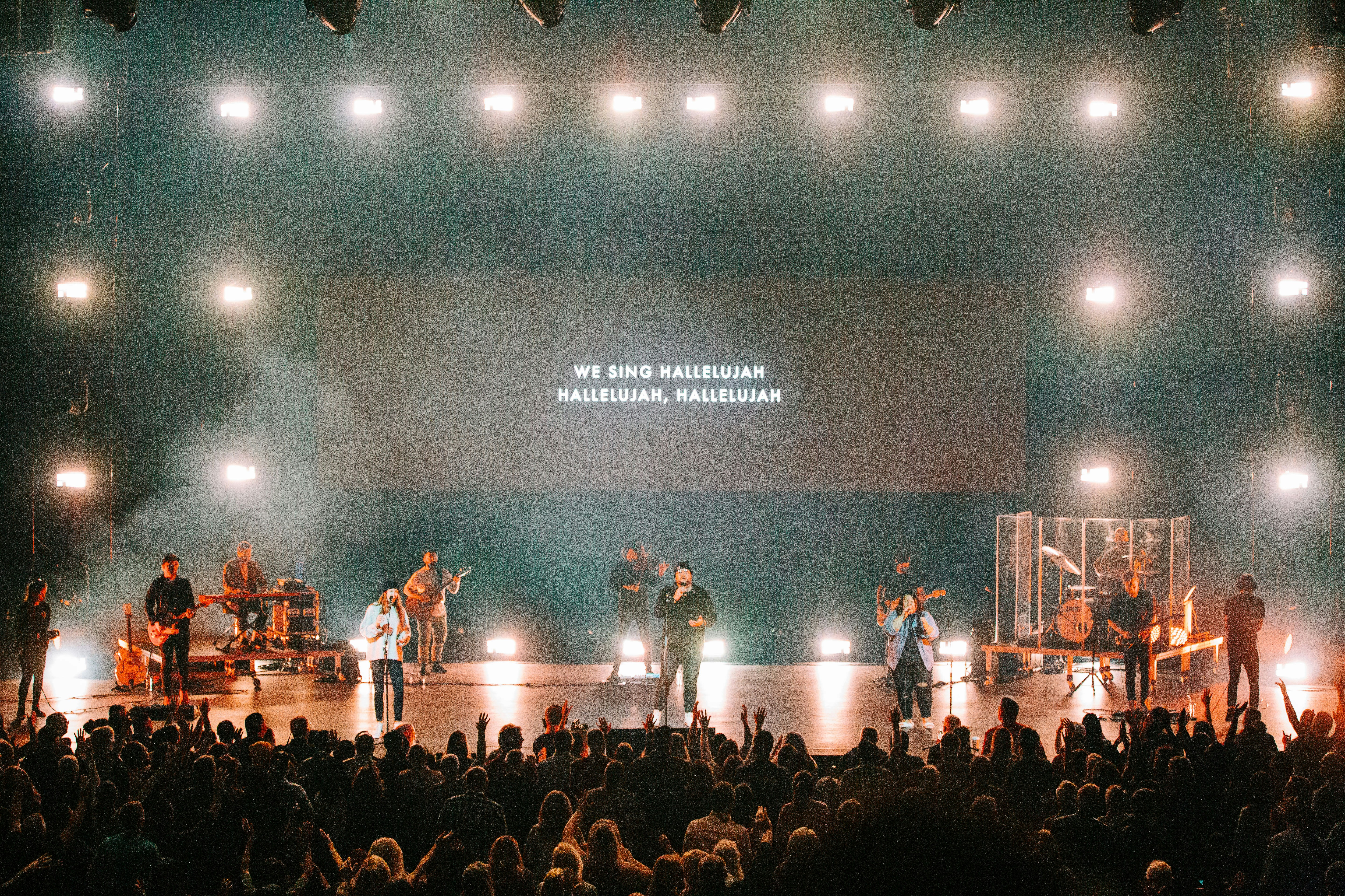 Worship band on stage.